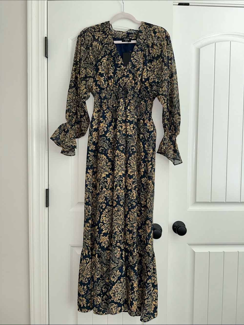 Fate Navy and Gold Floral Maxi Dress NWT